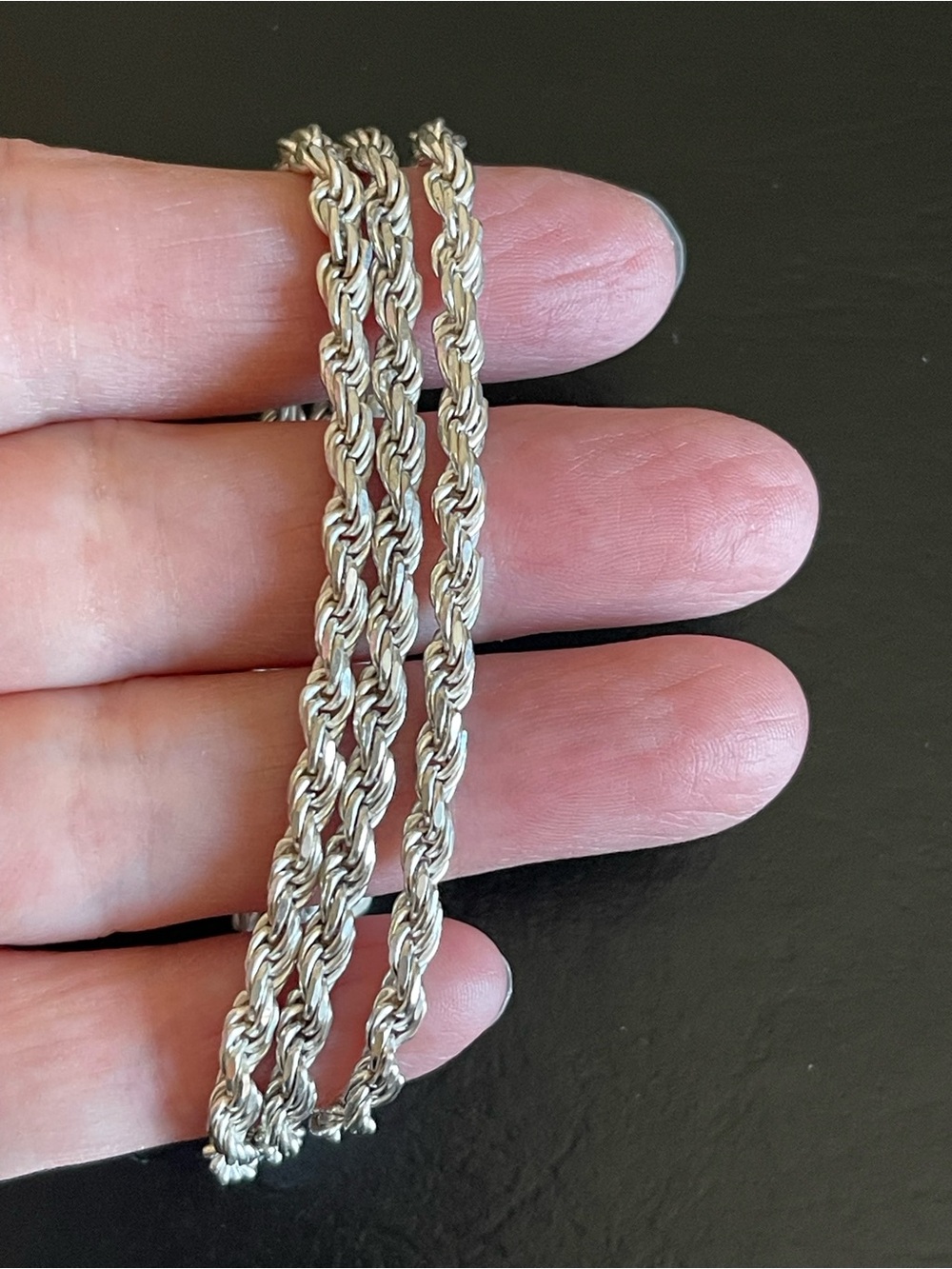Italy 925 Sterling Silver Rope Chain Necklace .